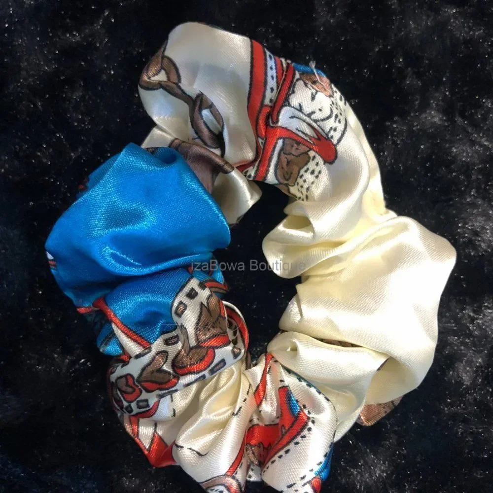 Blue Chain Design Satin Scrunchie  (kids) SC2707  Handmade NWT Boutique